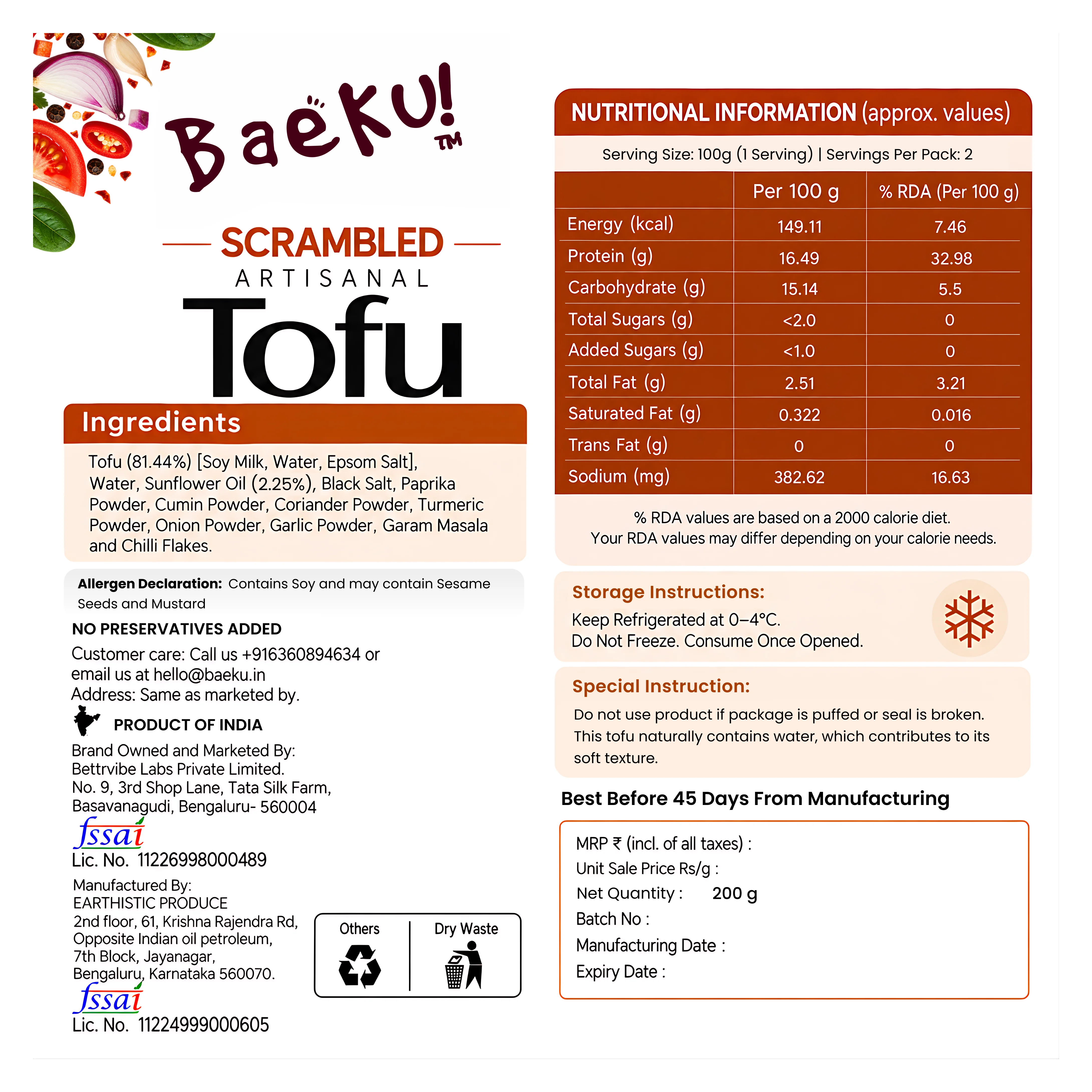 Baeku Scrambled Tofu - back