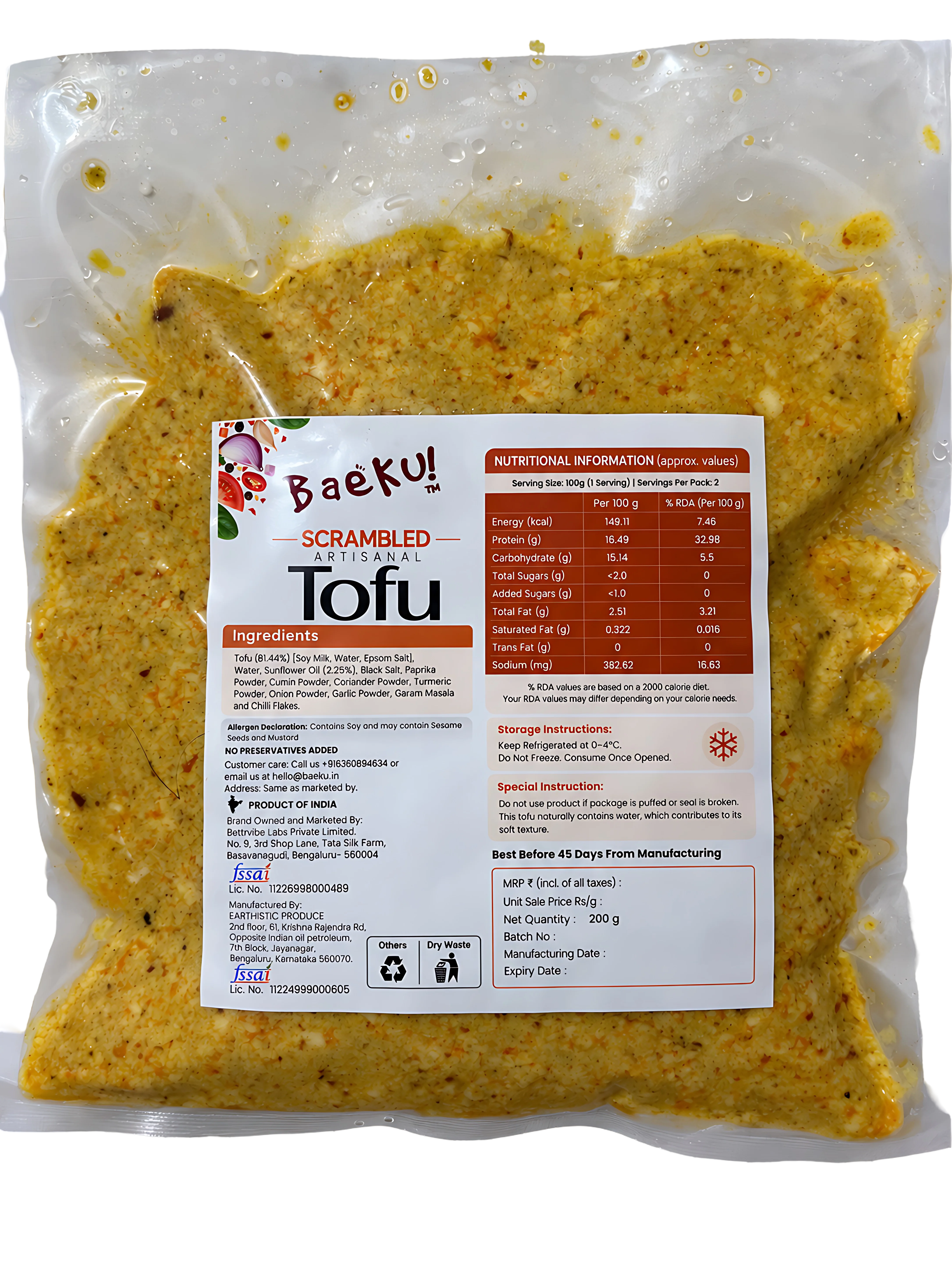 Baeku Scrambled Tofu - back pack