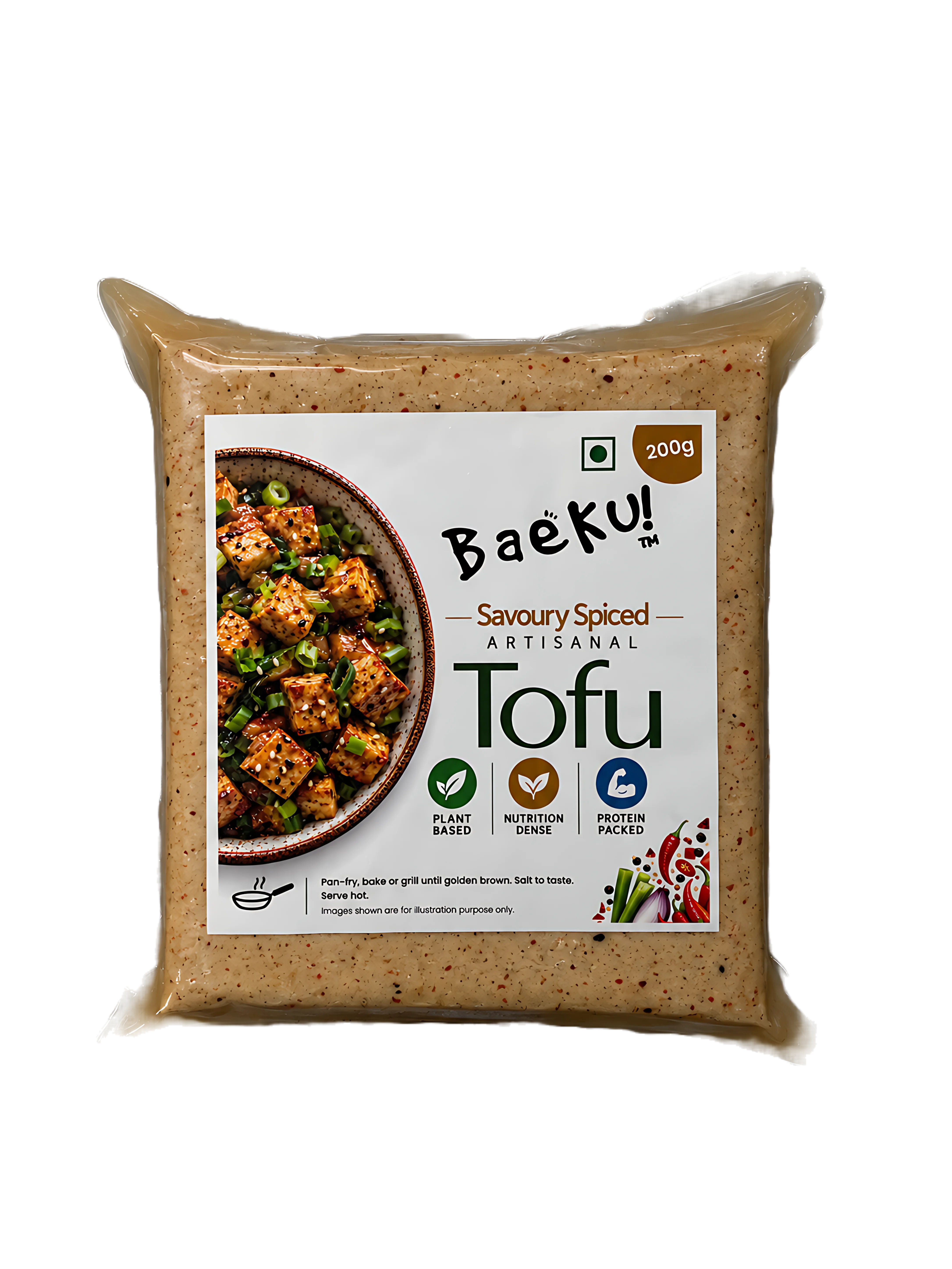 Baeku Savoury Spiced Tofu - front pack
